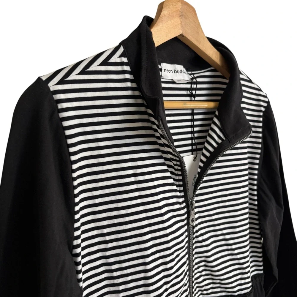 Neon Buddha black white stripes front row tiered ruffle zip up jacket pockets XS - Picture 7 of 15